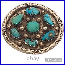 Exquisite VINTAGE NAVAJO OLD Red Mountain TURQUOISE CLUSTER Sterling Silver Pin