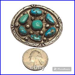 Exquisite VINTAGE NAVAJO OLD Red Mountain TURQUOISE CLUSTER Sterling Silver Pin