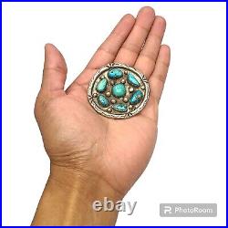 Exquisite VINTAGE NAVAJO OLD Red Mountain TURQUOISE CLUSTER Sterling Silver Pin