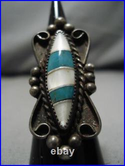 Exquisite Vintage Navajo Turquoise Pearl Sterling Silver Native American Ring