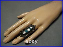 Exquisite Vintage Navajo Turquoise Pearl Sterling Silver Native American Ring