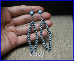Extra Long Native American Zuni Turquoise Sterling Silver Earrings