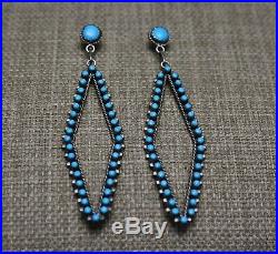 Extra Long Native American Zuni Turquoise Sterling Silver Earrings