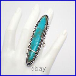 Extra Long Turquoise Ring Sterling Silver Navajo