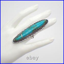 Extra Long Turquoise Ring Sterling Silver Navajo