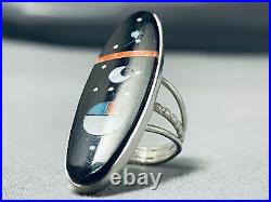 Eye-catching Navajo Jet Inlay Sterling Silver Ring Signed