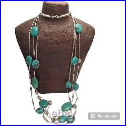 FABULOUS OLD NATIVE AMERICAN STERLING SILVER TUBE Royston TURQUOISE NECKLACE