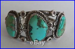 FABULOUS OLD PAWNNATIVE AMERICAN NAVAJOSTERLING SILVER TURQUOISE CUFF BRACELET