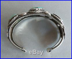 FABULOUS OLD PAWNNATIVE AMERICAN NAVAJOSTERLING SILVER TURQUOISE CUFF BRACELET