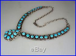 FAB OLD John Delvin NAVAJO STERLING SILVER & 33 TURQUOISE 5 SEGMENT NECKLACE
