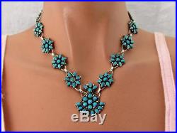 FINE OLD PAWN ZUNI STERLING SILVER CLUSTER TURQUOISE CHOKER NECKLACE WESTERN