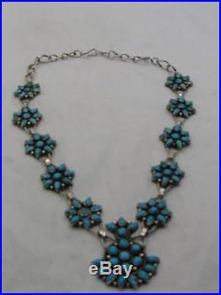 FINE OLD PAWN ZUNI STERLING SILVER CLUSTER TURQUOISE CHOKER NECKLACE WESTERN
