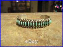 FINE Vintage Zuni Sterling Silver NEEDLEPOINT Turquoise ROW Cuff Bracelet