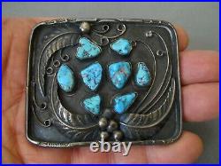 F&D CHARLEY Native American Turquoise Cluster Sterling Silver Belt Buckle