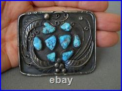 F&D CHARLEY Native American Turquoise Cluster Sterling Silver Belt Buckle