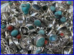 F Wholesale Lot of 100 Grams Of Turquoise Sterling Silver 925 Rings Resale Bulk