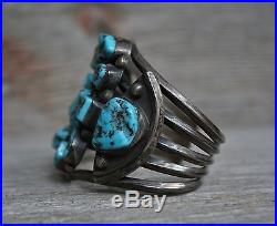 Fabulous Early Navajo Native Cluster Cuff Bracelet Sterling Silver Turquoise
