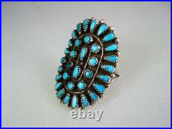 Fabulous OLD ZUNI STERLING SILVER & 33 PETITPOINT TURQUOISE CLUSTER RING sz 8