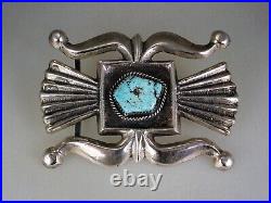 Fabulous Old Navajo Hand Cast Sterling Silver Turquoise Ketoh Style Belt Buckle
