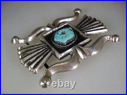 Fabulous Old Navajo Hand Cast Sterling Silver Turquoise Ketoh Style Belt Buckle
