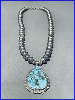 Fabulous Vintage Navajo Pilot Mountain Turquoise Sterling Silver Necklace