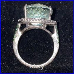 Faceted Aquamarine Ring Vintage Main Stone 15 x 18 x 12mm Jewelry Sterling Silve