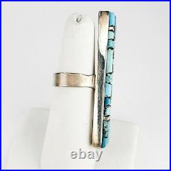 Fantastic Long Native American Jewelry Inlay Turquoise Ring Size 6.25 Signed PEB