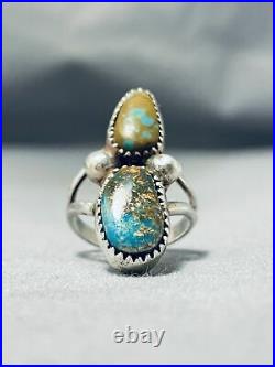 Fantastic Vintage Navajo 8 Turquoise Sterling Silver Ring