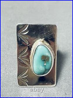 Fascinating Navajo Kingman Turquoise Sterling Silver Ring Signed Del Secatero