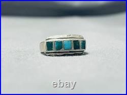 Fascinating Vintage Navajo Blue Green Turquoise Inlay Sterling Silver Ring