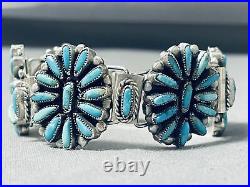Fascinating Vintage Navajo Turquoise Sterling Silver Link Bracelet