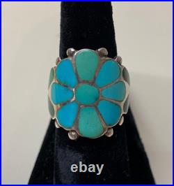 Frank Vacit, Ring, Turquoise, Sterling Silver, Zuni, Inlay, Flower Motif, 7