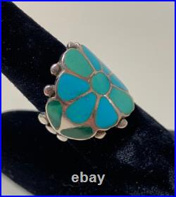 Frank Vacit, Ring, Turquoise, Sterling Silver, Zuni, Inlay, Flower Motif, 7