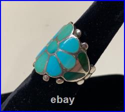 Frank Vacit, Ring, Turquoise, Sterling Silver, Zuni, Inlay, Flower Motif, 7