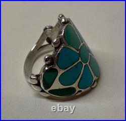 Frank Vacit, Ring, Turquoise, Sterling Silver, Zuni, Inlay, Flower Motif, 7