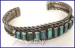 Fred Harvey Era Old Pawn Sterling Silver Block Turquoise Cuff Bracelet