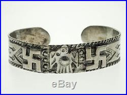 Fred Harvey Era Old Pawn Whirling Log Thunderbird Sterling Silver Cuff Bracelet