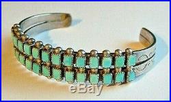Fred Harvey Era Zuni Sterling Silver Turquoise 2 row Petit Point Cuff EXCELLENT