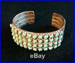 Fred Harvey Era Zuni Sterling Silver Turquoise 4 row Petit Point Cuff EXCELLENT
