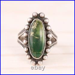 Fred Harvey Sterling Silver Deep Green Turquoise Rain Drop Arrows Ring Size 6