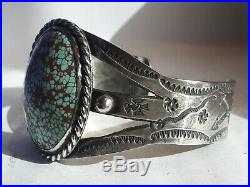 Fred Harvey era Number 8 Turquoise Sterling Silver cuff bracelet 39.4 grams