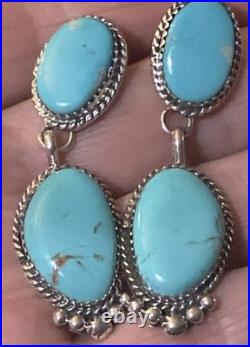 Freda Martinez Navajo Handmade 925 Kingman Turquoise Dangle Earrings 2