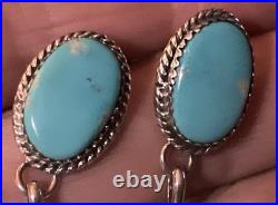 Freda Martinez Navajo Handmade 925 Kingman Turquoise Dangle Earrings 2