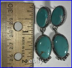 Freda Martinez Navajo Handmade 925 Kingman Turquoise Dangle Earrings 2