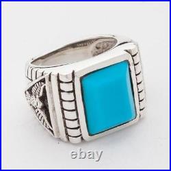 GENUINE TURQUOISE STERLING SILVER EAGLE MEN'S RING NEW JEWELRy J654