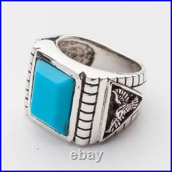 GENUINE TURQUOISE STERLING SILVER EAGLE MEN'S RING NEW JEWELRy J654