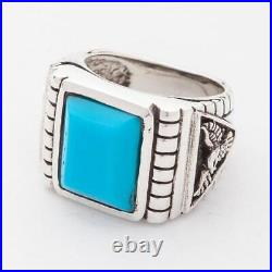 GENUINE TURQUOISE STERLING SILVER EAGLE MEN'S RING NEW JEWELRy k946