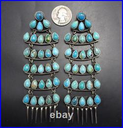 GERALDINE JAMES Navajo TURQUOISE Cluster Chandelier 5 EARRINGS Sterling Silver