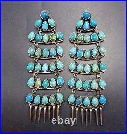 GERALDINE JAMES Navajo TURQUOISE Cluster Chandelier 5 EARRINGS Sterling Silver