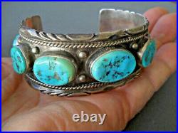 GERTIE GANADONEGRO Native American Navajo Turquoise Row Sterling Silver Bracelet